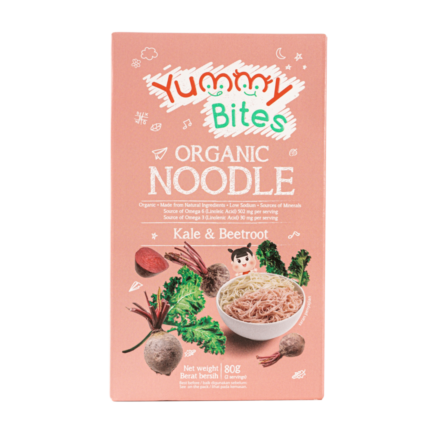 Yummy Bites Organic Noodles (80g) - Kale & Beetroot (7m+)
