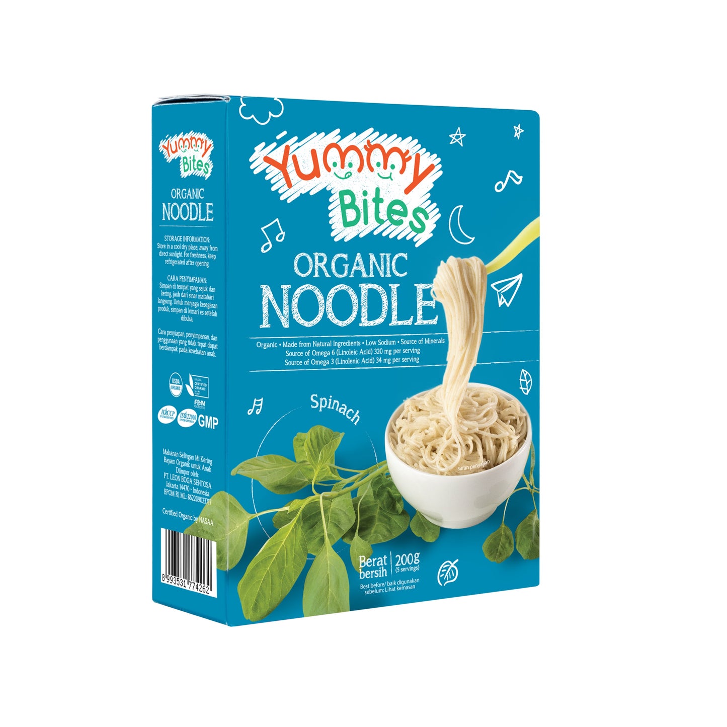 Yummy Bites Organic Noodles (200g) - Spinach (7m+)