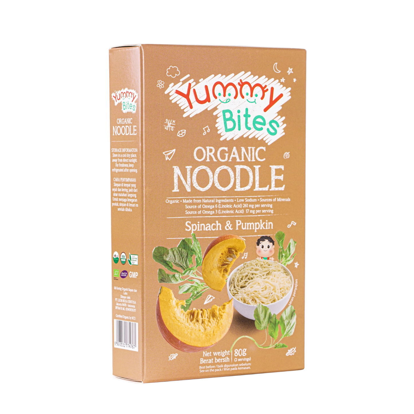 Yummy Bites Organic Noodles (80g) - Spinach & Pumpkin (7m+)