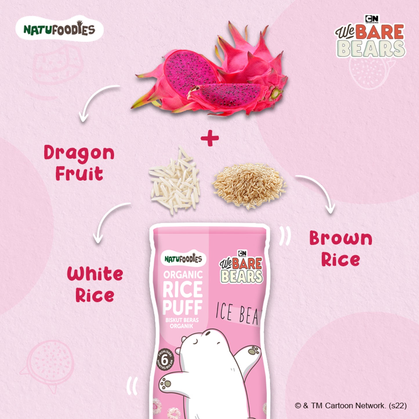 Natufoodies Organic Rice Puffs - Dragon Fruit