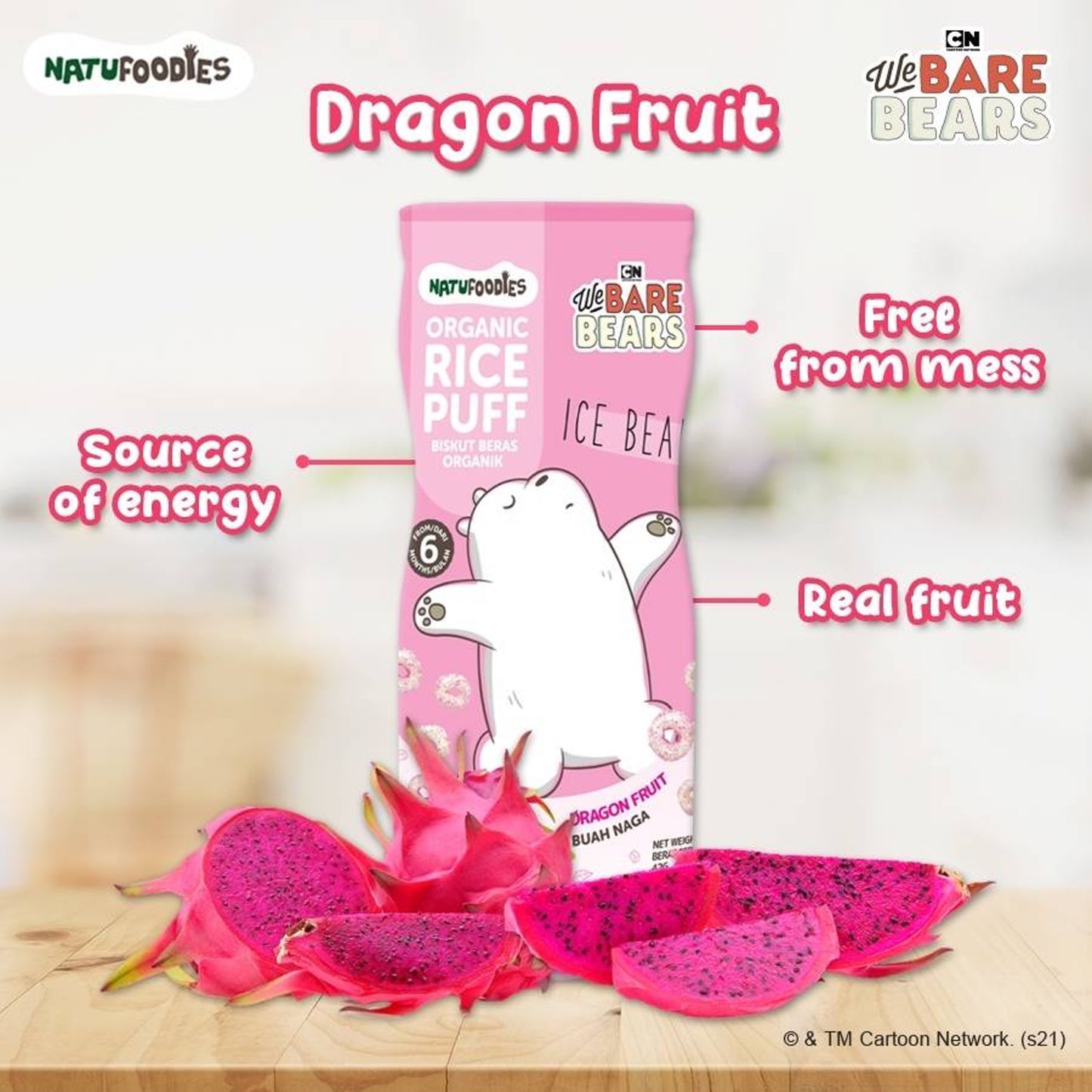 Natufoodies Organic Rice Puffs - Dragon Fruit